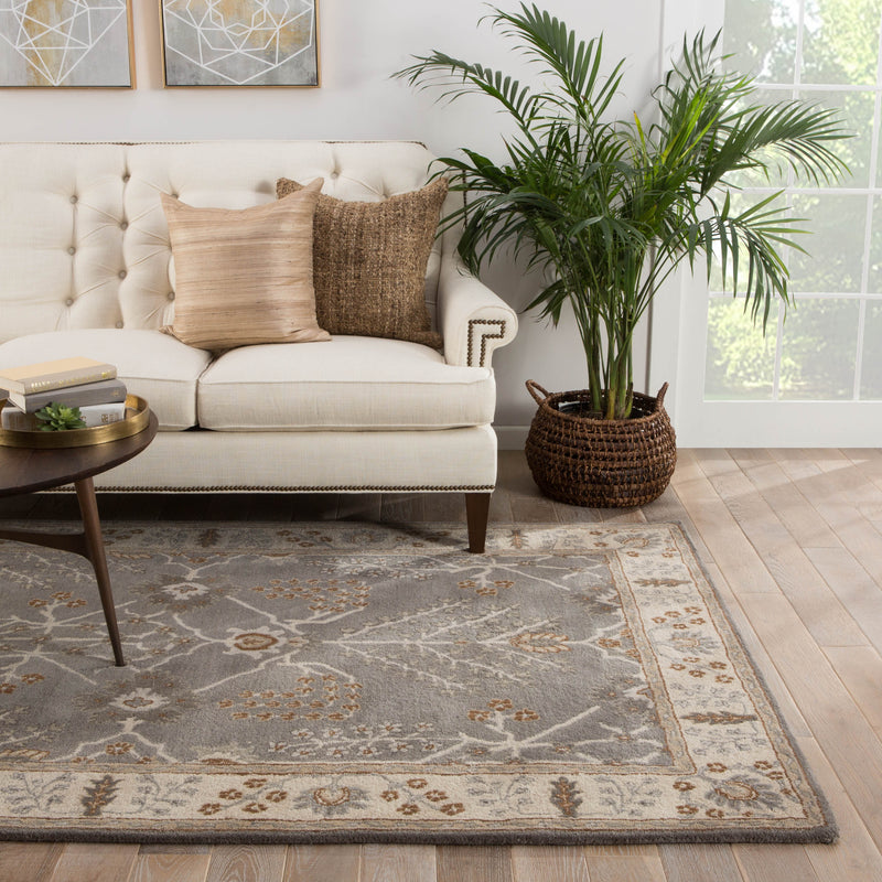 Chambery Floral Rug in Charcoal Gray & Rainy Day design by Jaipur Living