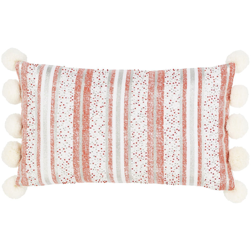 Peppermint PMN-001 Woven Lumbar Pillow in White & Bright Orange by Surya