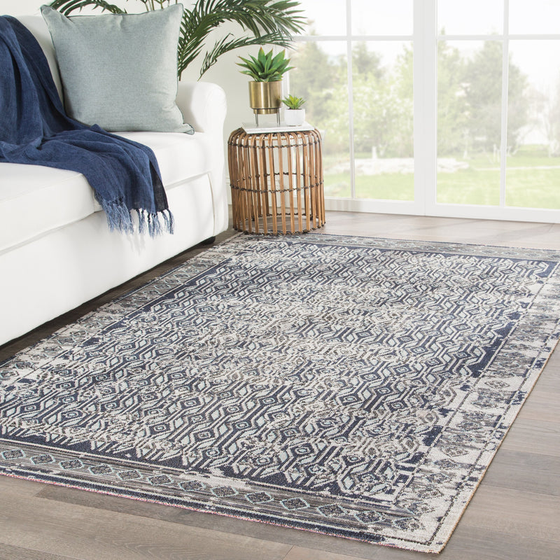 Stowe Indoor/ Outdoor Geometric Gray & Blue Area Rug