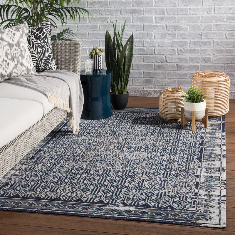 Stowe Indoor/ Outdoor Geometric Gray & Blue Area Rug