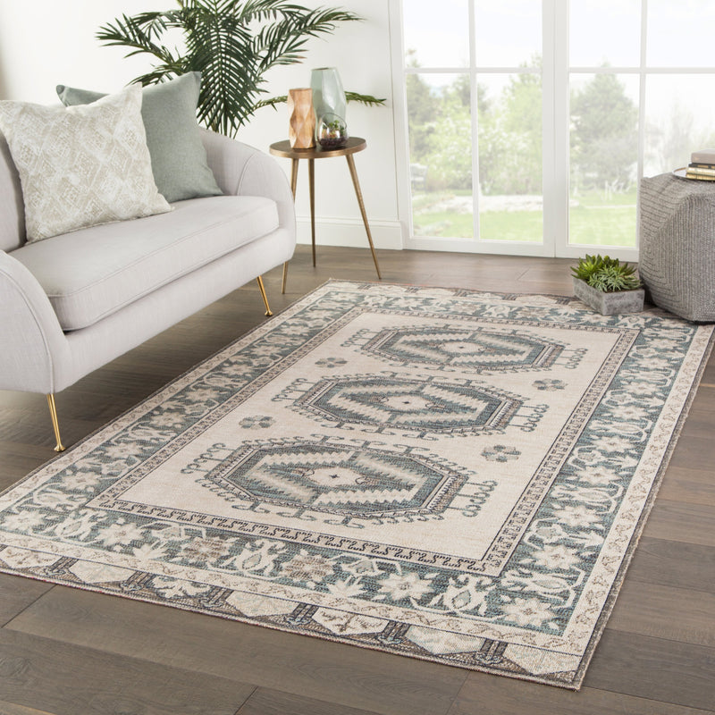 Miner Indoor/ Outdoor Medallion Light Teal & Gray Area Rug