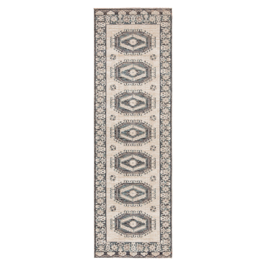 Miner Indoor/ Outdoor Medallion Light Teal & Gray Area Rug