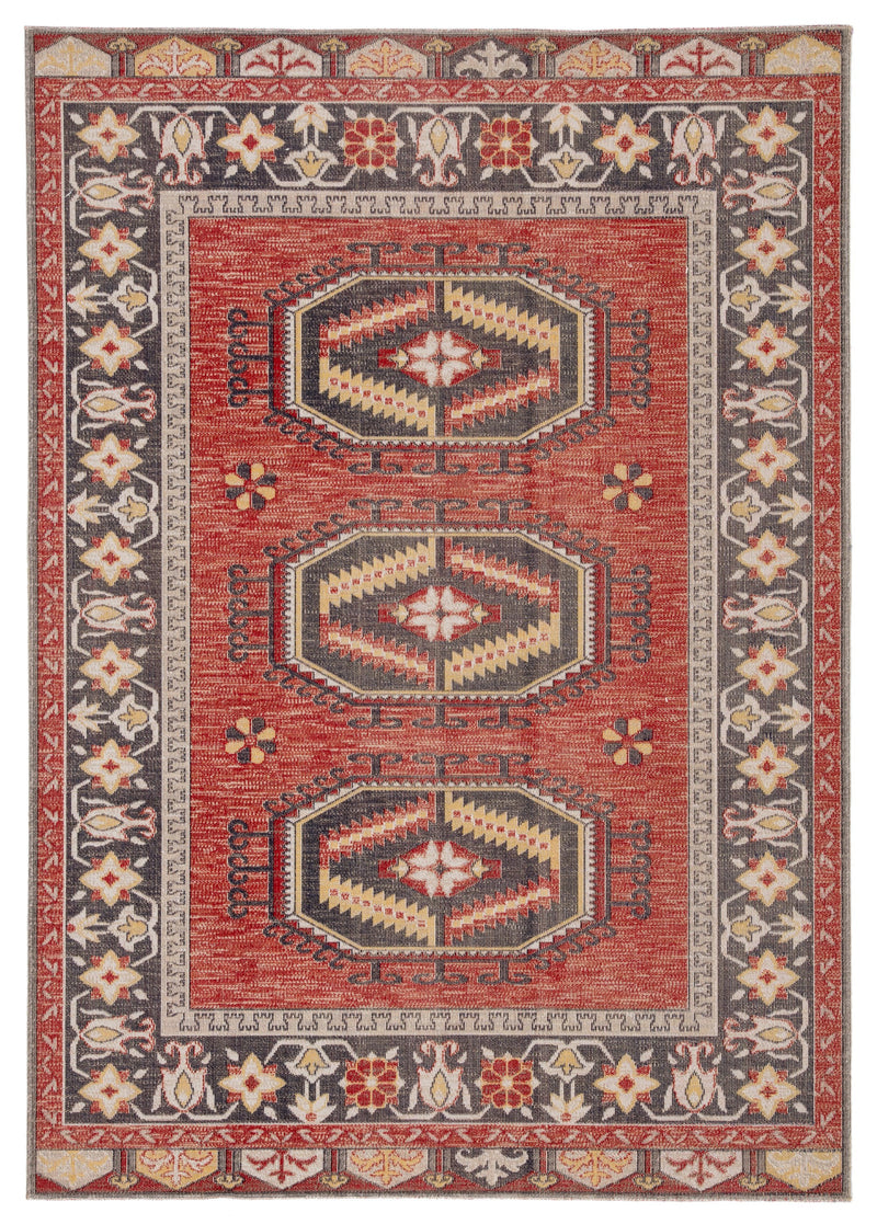 Miner Indoor/ Outdoor Medallion Red & Yellow Area Rug