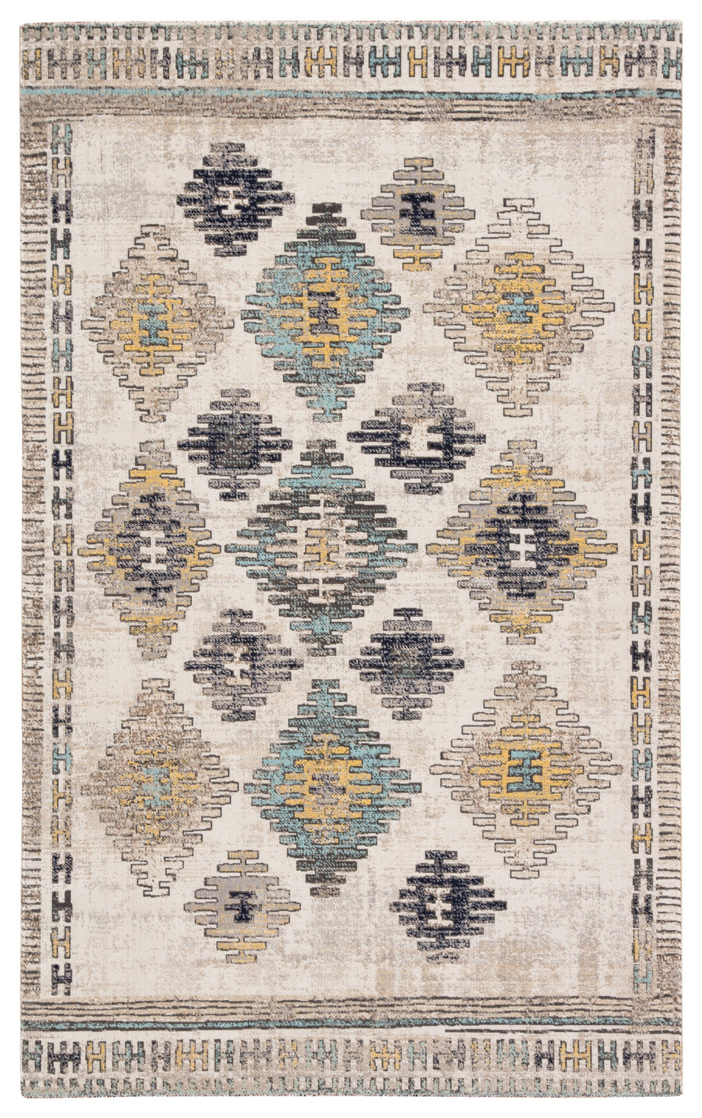 Dez Indoor/ Outdoor Tribal Blue & Yellow Area Rug