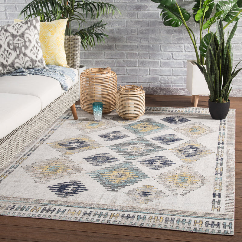 Dez Indoor/ Outdoor Tribal Blue & Yellow Area Rug