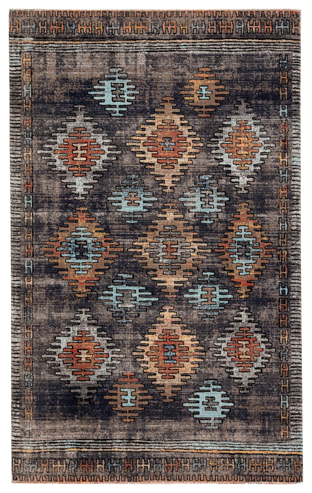 Dez Indoor/ Outdoor Tribal Blue & Orange Area Rug