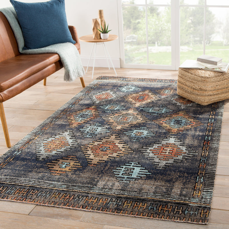 Dez Indoor/ Outdoor Tribal Blue & Orange Area Rug