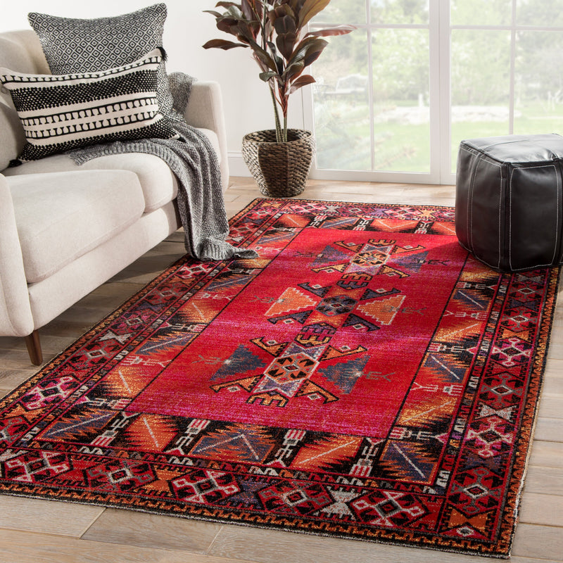 Paloma Indoor/ Outdoor Tribal Red & Black Area Rug