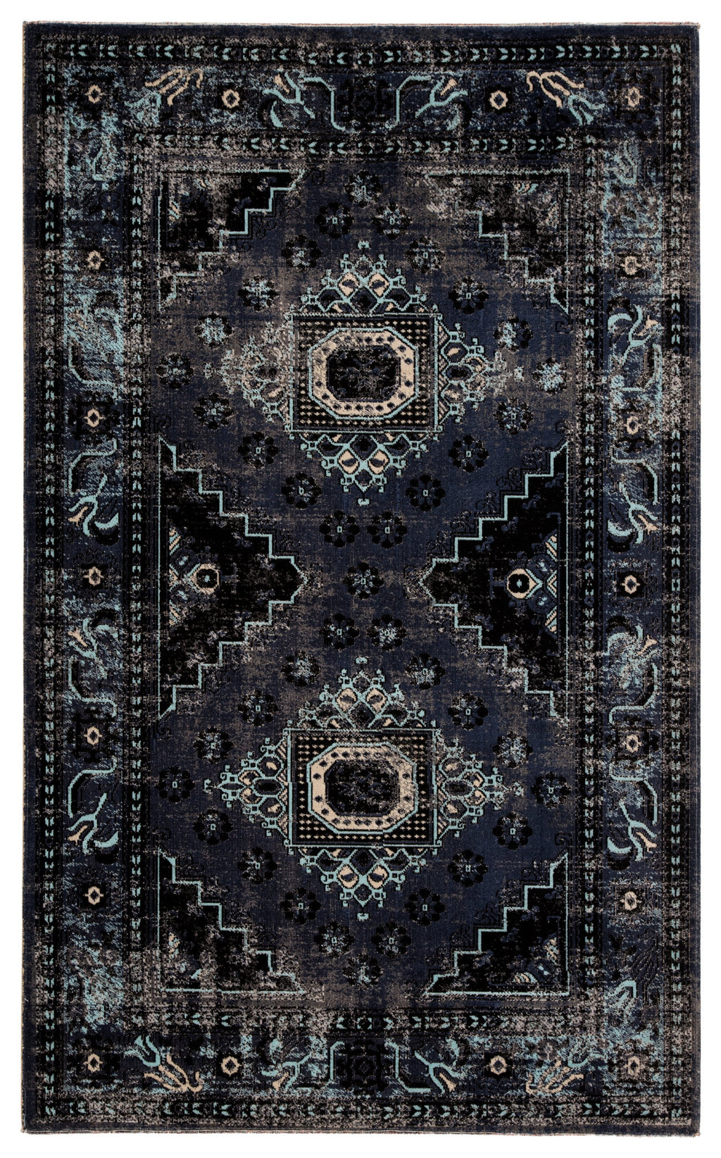 Westlyn Indoor/ Outdoor Medallion Black & Blue Area Rug