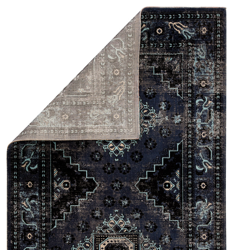 Westlyn Indoor/ Outdoor Medallion Black & Blue Area Rug