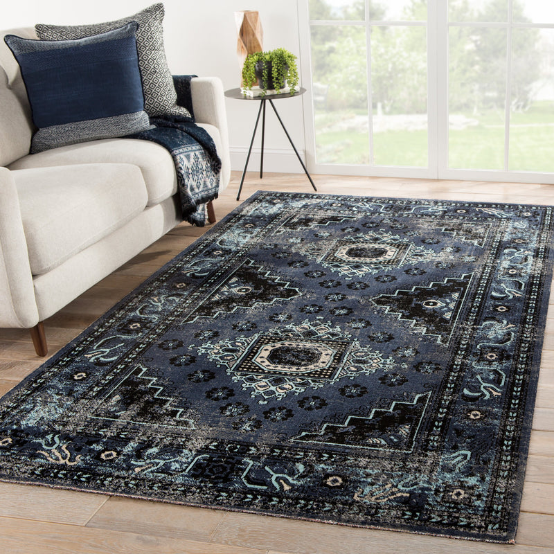 Westlyn Indoor/ Outdoor Medallion Black & Blue Area Rug