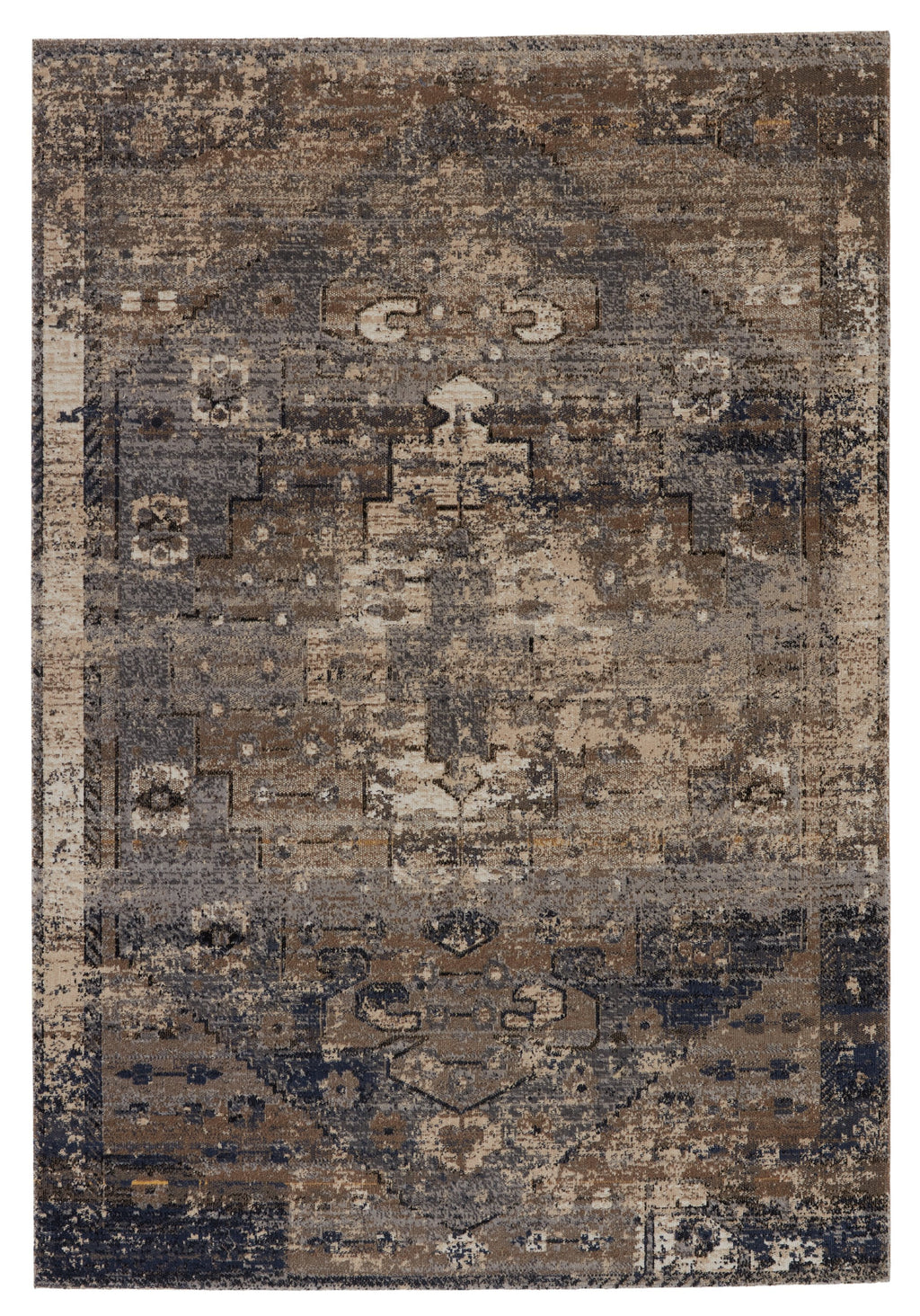 Belfast Indoor/Outdoor Medallion Taupe & Dark Blue Rug