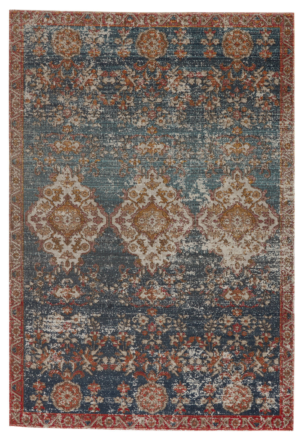 Freemond Indoor/Outdoor Medallion Blue & Red Rug