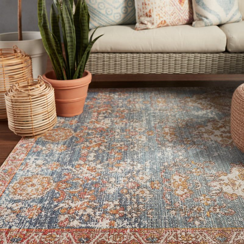 Freemond Indoor/Outdoor Medallion Blue & Red Rug