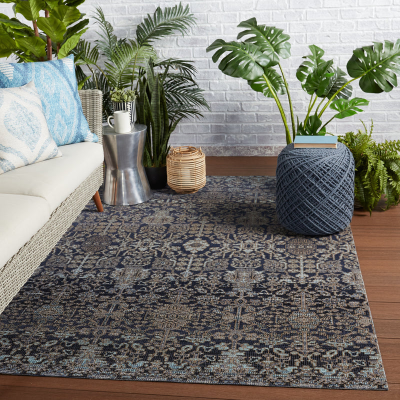 Bodega Indoor/Outdoor Trellis Dark Blue & Taupe Rug