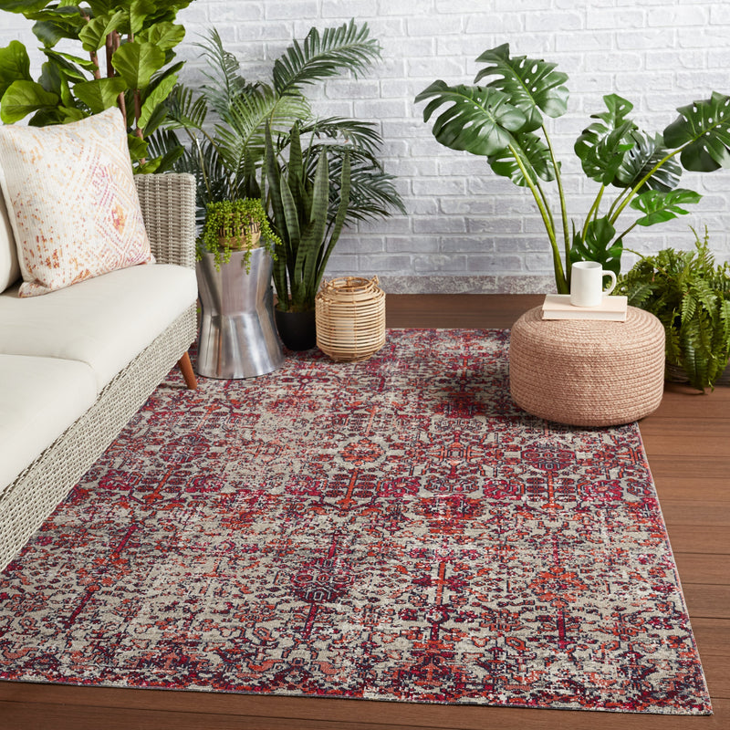 Bodega Indoor/Outdoor Trellis Red & Grey Rug