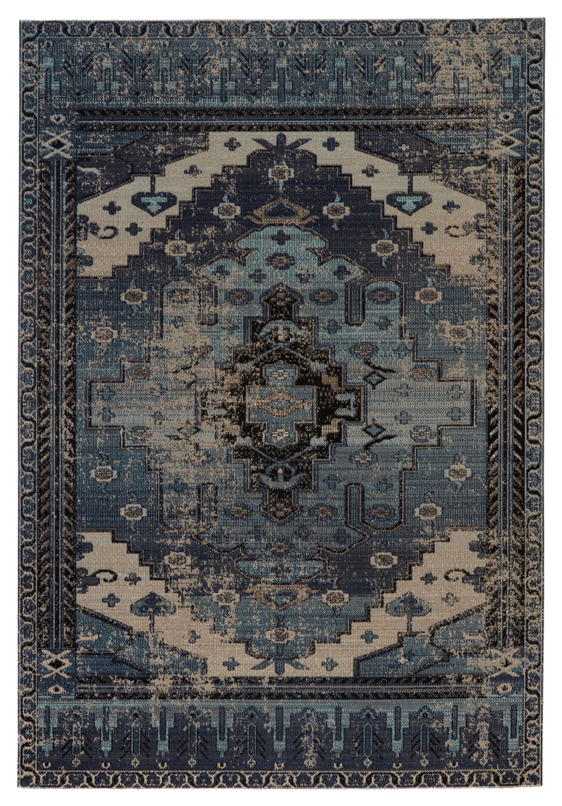 Cicero Indoor/Outdoor Medallion Rug in Blue & Gray