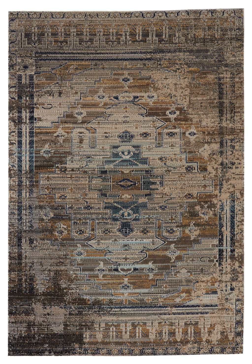 Cicero Indoor/Outdoor Medallion Tan & Blue Rug