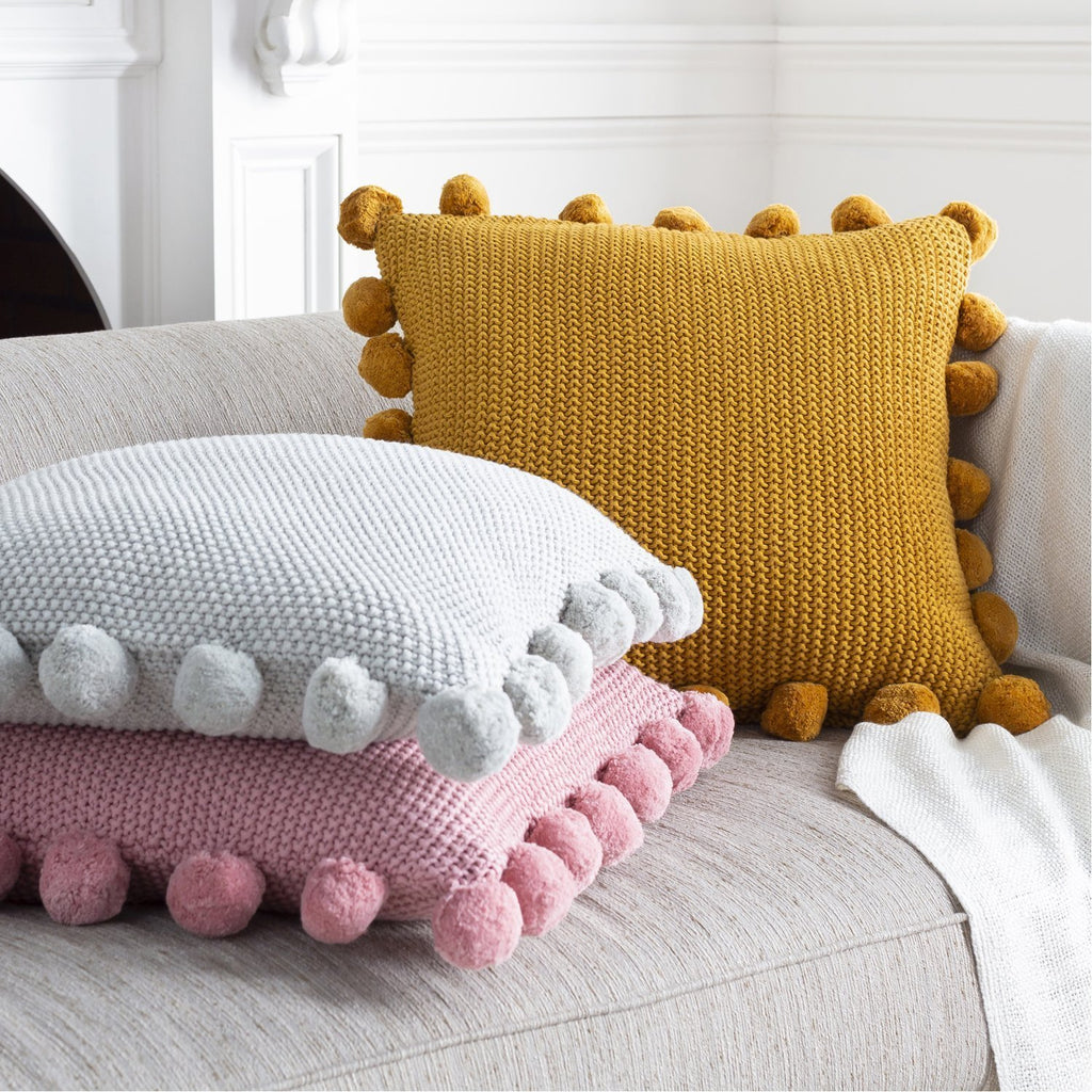 Pomtastic POM-003 Knitted Pillow in Light Gray by Surya