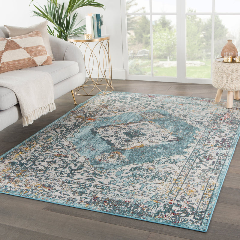 Romina Medallion Rug in Colonial Blue & White Swan design by Jaipur Living