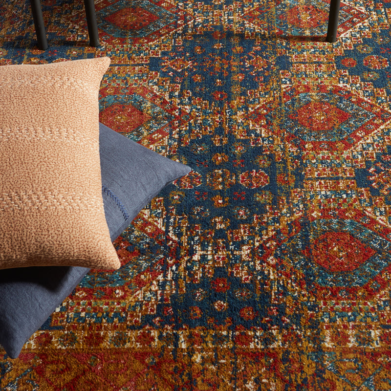 Quillen Medallion Rug in Blue & Red