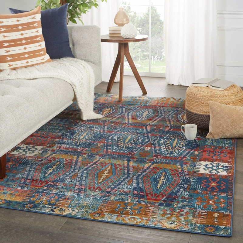 Miron Trellis Rug in Blue & Red