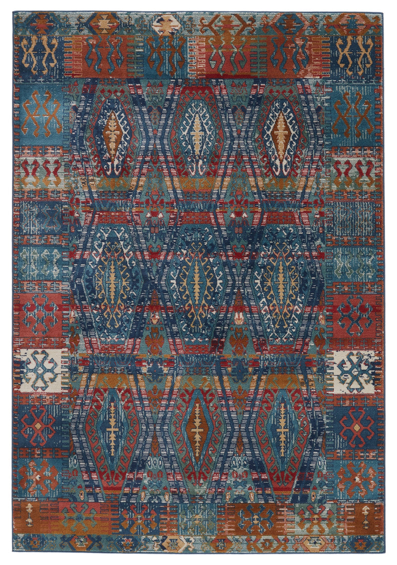 Miron Trellis Rug in Blue & Red