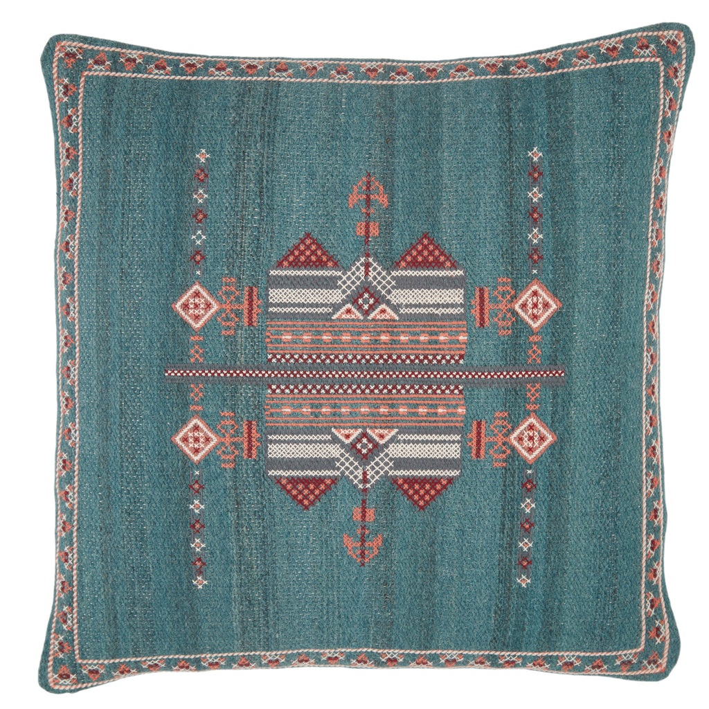 Zaida Tribal Pillow in Teal & Terracotta