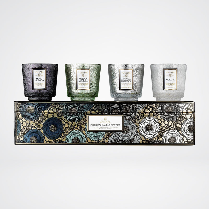 Pedestal Candle Gift Set in Cool Tones