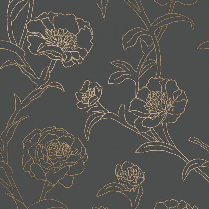 Peonies Removable Wallpaper in Noir