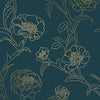 Peonies Removable Wallpaper in Peacock Blue and Gold