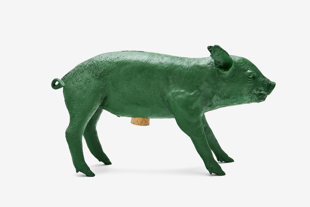 Reality Bank in the Form of a Pig in Matte Forest Green design by Areaware