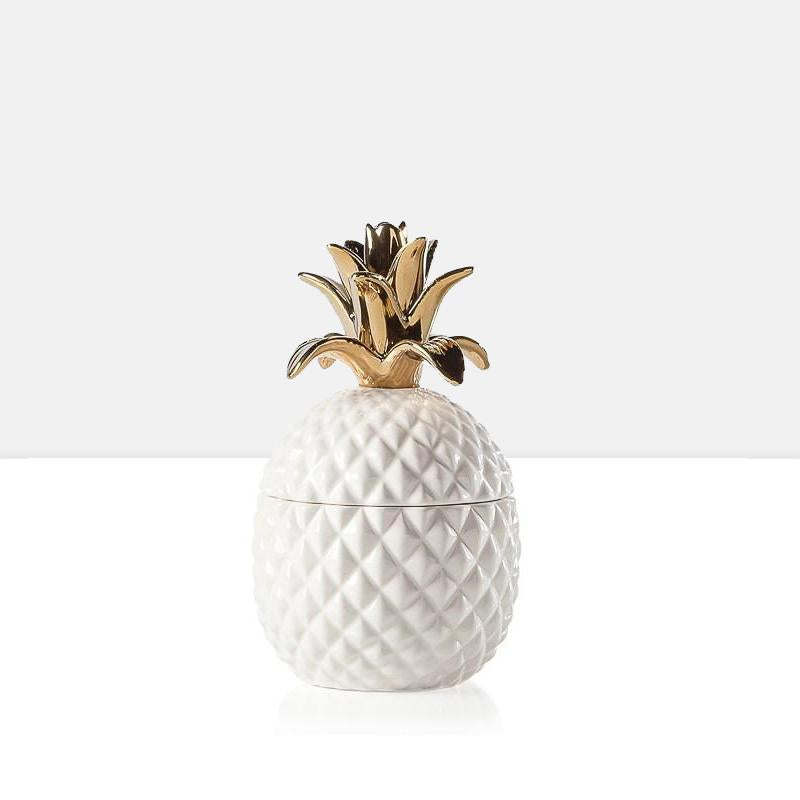 Pineapple Gold Crown White Ceramic Canister