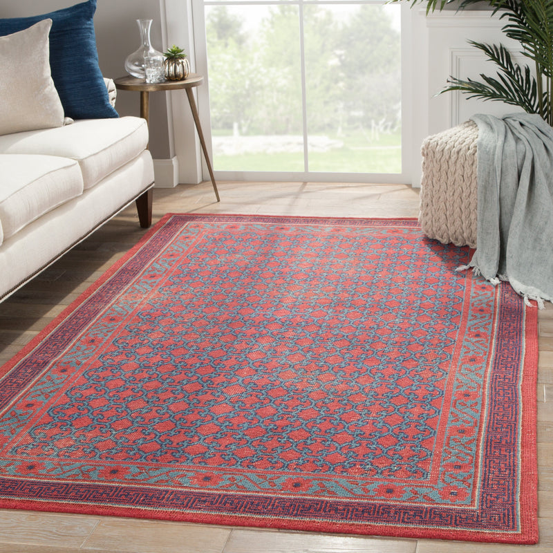 Concord Hand-Knotted Medallion Red & Blue Area Rug