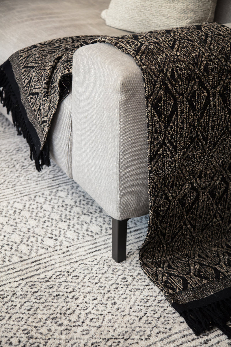 Neema Hand-Knotted Geometric Ivory & Dark Gray Area Rug