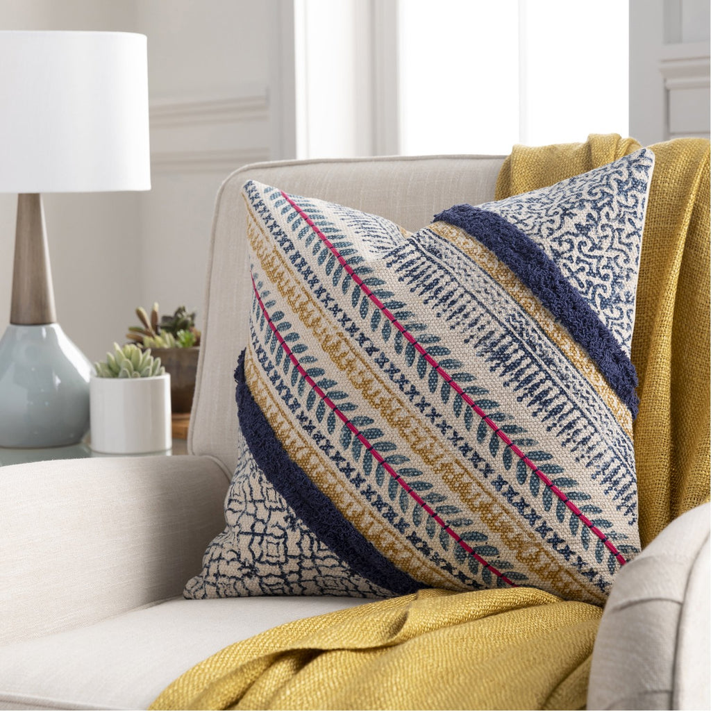 Raja RJA-002 Woven Pillow in Beige & Bright Blue by Surya