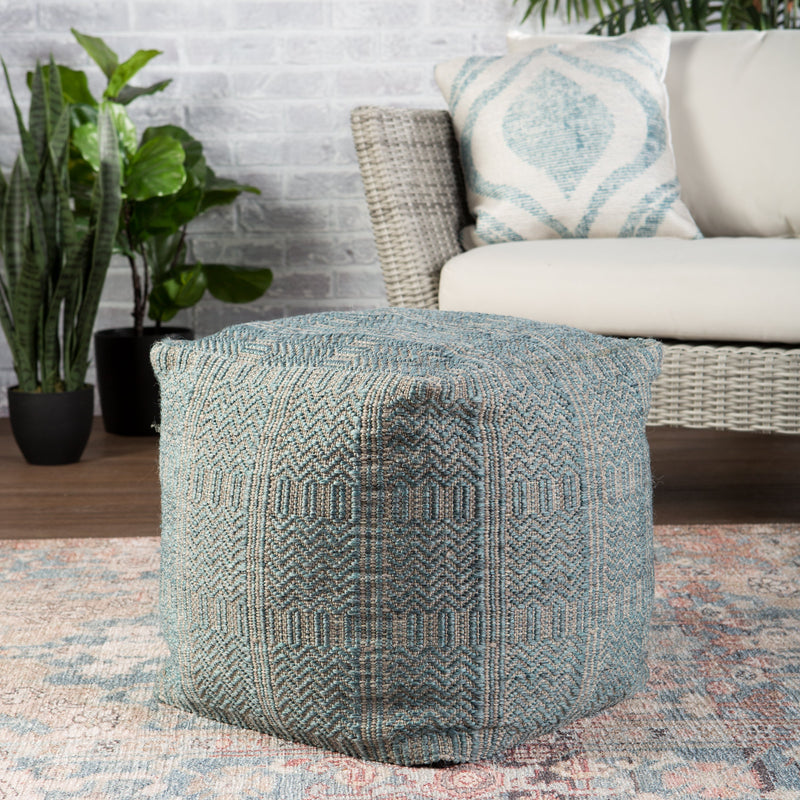 Roanoke Destrie Indoor/Outdoor Light Blue & Light Gray Pouf 2