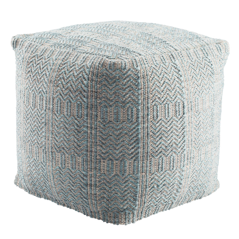 Roanoke Destrie Indoor/Outdoor Light Blue & Light Gray Pouf 1