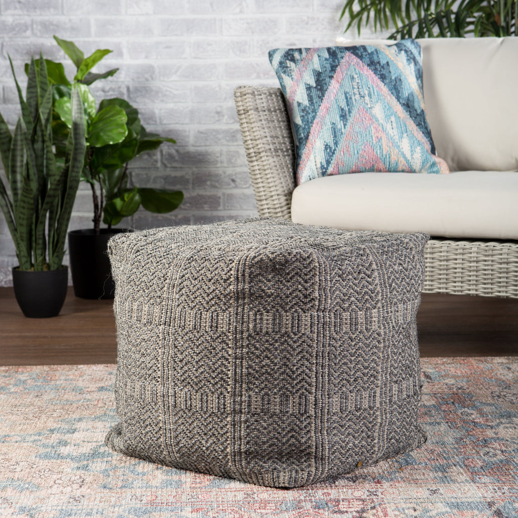 Roanoke Destrie Indoor/Outdoor Gray Pouf 2