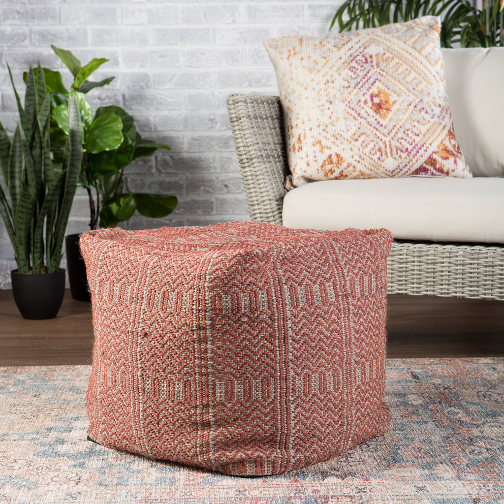 Roanoke Destrie Indoor/Outdoor Red & Light Gray Pouf 2