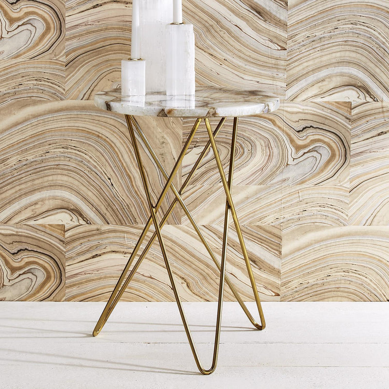 White Agate Side Table with Gold Steel Base