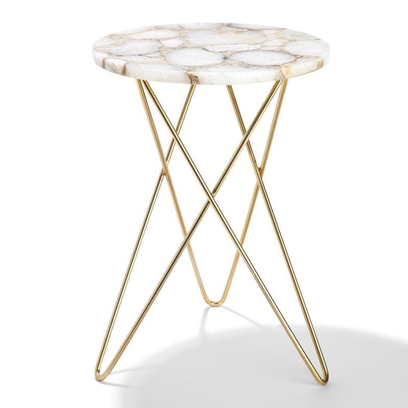 White Agate Side Table with Gold Steel Base