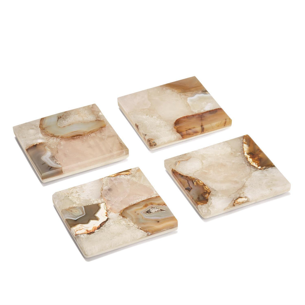 Set of 4 Agate Coasters with Marble Base