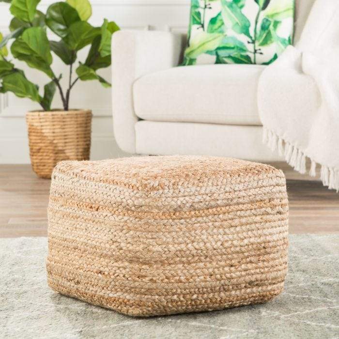 Boysen Beige Solid Square Pouf