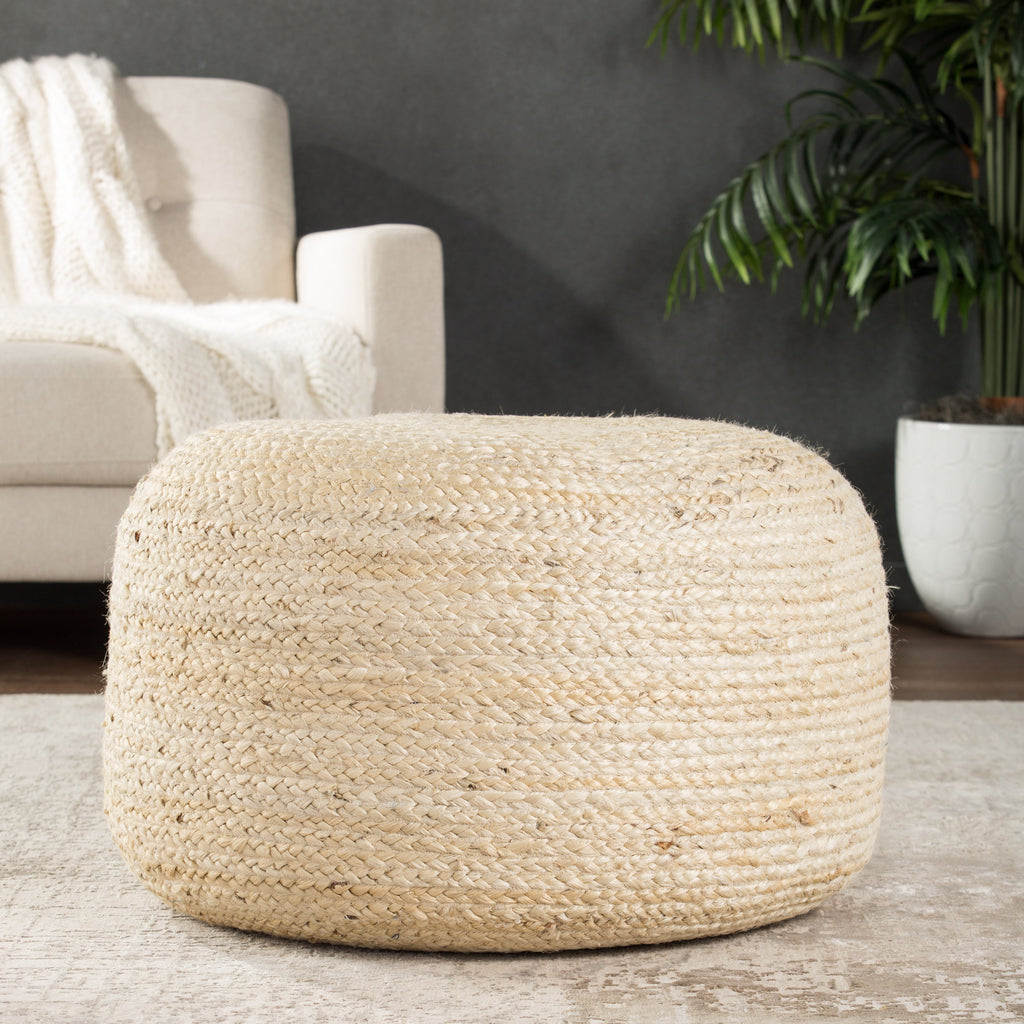 Mesa Beige Solid Round Pouf