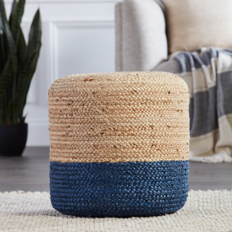 Oliana Ombre Pouf in Blue & Beige by Jaipur Living