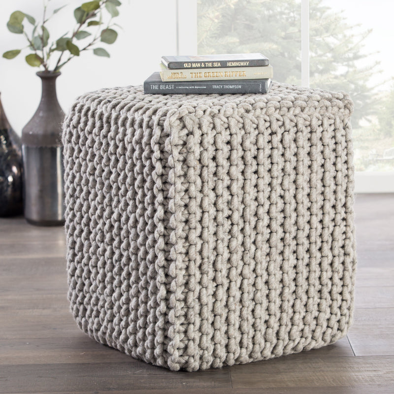 Juni Gray Textured Square Pouf