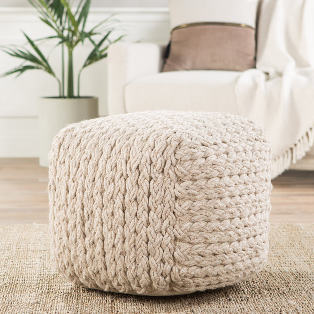 Kyran Cream Textured Square Pouf