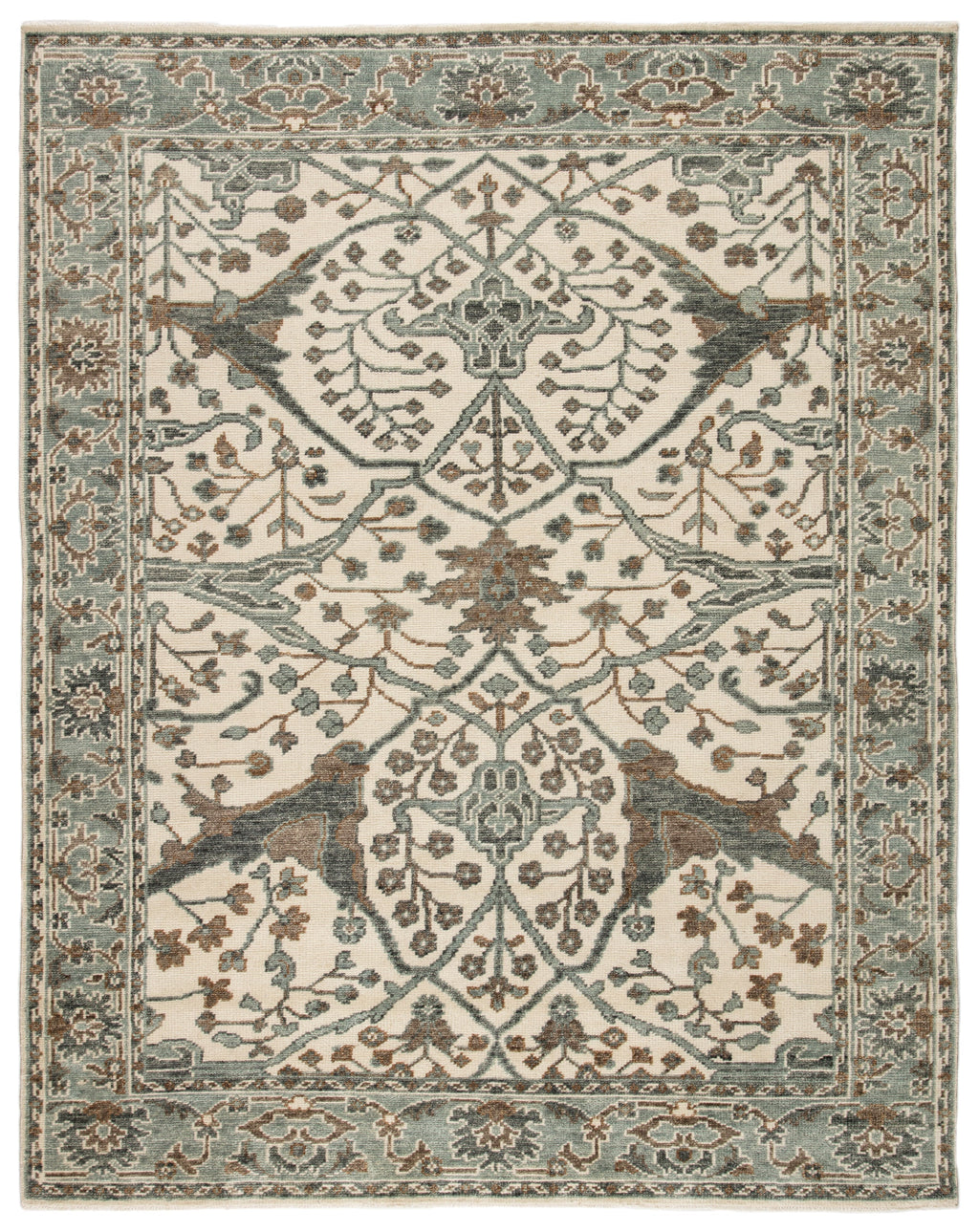 Slayton Hand-Knotted Medallion Ivory & Light Teal Area Rug