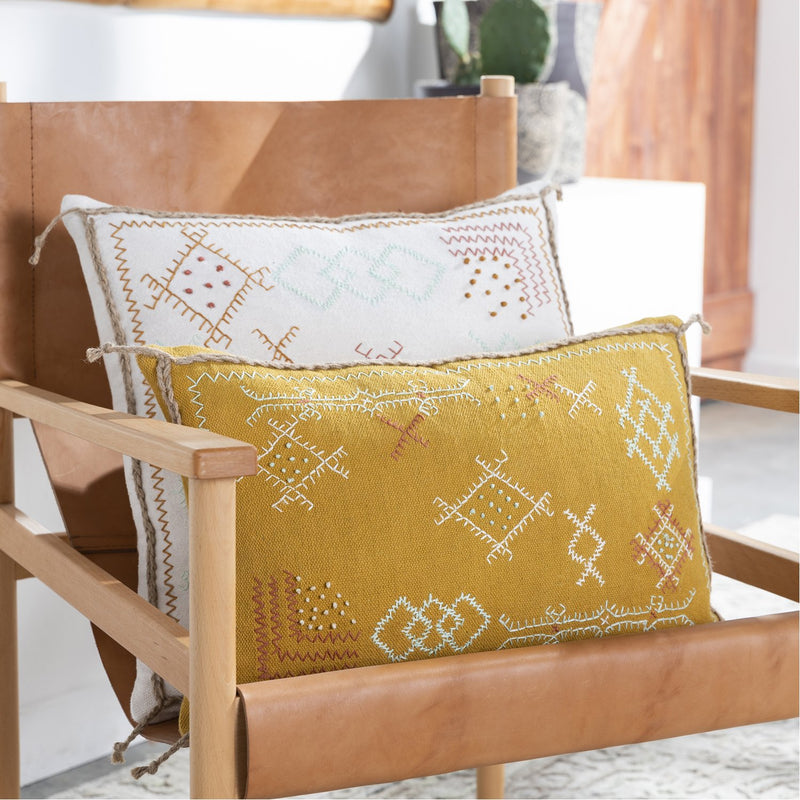 Sambramba SMB-002 Woven Lumbar Pillow in Mustard & White by Surya